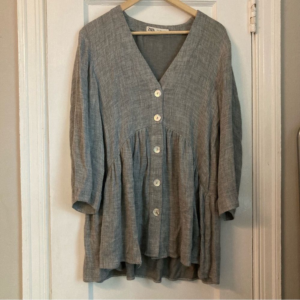 Zara Gray 3/4 Sleeve Drapey Oversized Tunic Top Size Small
